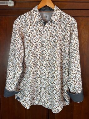 Kilburne Finch Men's Shirt L White Navy Rust Paisley with Poka Dot Flipp Cuffs